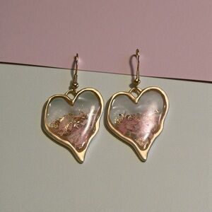 Handmade Pink and Gold Heart Resin Earrings
